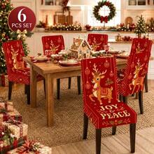 1/2/4/6/8pcs Christmas Tree & Deer Pattern Elastic Chair Covers, Removable, Washable, Easy To Clean, Suitable For All Seasons, Perfect For Holiday Home Decor, Ideal For Dining Room, Living Room And Kitchen - Multicolor - View 8