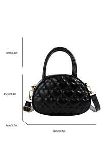 Bolso de hombro para niña de cuero PU con bordado de hilo, color liso, bolso bandolera - A - Ver 4