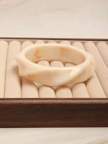3pcs/Set Autumn/Winter Vintage Semi-Transparent Gradient Resin Bangles, Ins Style Asymmetrical Wide Face Bracelets - Beige - View 5