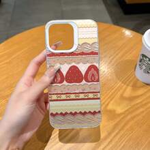 1pc Cake Texture Strawberry All-Over Print Phone Case With Bow And Wavy Edge, Japanese Style Soft Girl Daily Versatile Full Coverage Protective Shell Compatible With IPhone17/17Pro/17ProMax/16/16Plus/16ProMax/16e/15ProMax/11/12/12Pro/12ProMax/13/13Pro/13ProMax/14/14Pro/14ProMax Apple Phone Case - White Frames, Translucent White - View 3