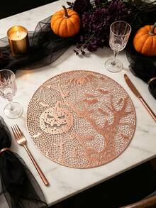 1/4/6pcs Halloween Bat & Pumpkin PVC Gold Foil Placemats, Heat-Resistant Non-Slip Table Mats For Hotel Restaurant Decor, Western Style Table Mats Suitable For Wedding Party, Valentine's Day, Halloween, Autumn Harvest Festival, Holiday Celebration, Picnic Camping, Birthday Banquet Table Decoration - Multicolor - View 6