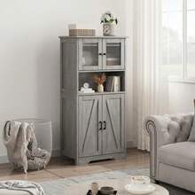 Kselythan Armario de almacenamiento para baño de 50" de altura con 4 puertas y estante ajustable, armario despensa de cocina independiente, organizadores y almacenamiento para baño. - Gris - Ver 1