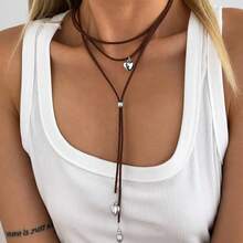 1 pieza Collar gargantilla de cuerda multicapa con forma de corazón, collar corto, collar de capas dulce y fresco, adecuado para uso diario - Corazón - Ver 11