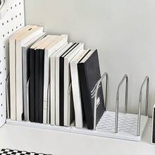 1pc Stainless Steel & PP Material Desktop Bookshelf | Non-Slip Base, Vertical Small Bookshelf With Adjustable Dividers | Modern Simple Office Desk Organizer For Books Storage Space Saving Home Decor - Multicolor - View 3