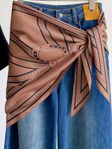 1pc 88*136*64cm Coffee Base Classic Chain Graphic Triangle Scarf, Thin Imitation Silk, Multi-Way Wrap For Shawl Neck Waist, All Seasons Casual Wear - Multicolor - View 6