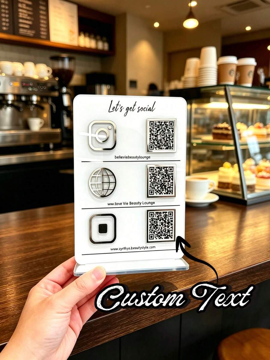 客製化壓克力 QR Code 告示牌,透明壓克力材質,清晰透亮,耐用圖案不褪色,可列印付款、社群、店家 QR Code,適合室內外展示,抗碎耐用,可客製化設計,適用於餐廳、工作室、實體店面 - 彩色 - 查看 1