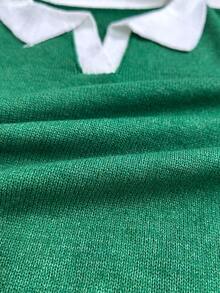 ASHKATIA Plus Size Women's Green Knit Pullover Sweater, Collared Ribbed Detail, Vintage Collegiate Style, Casual Daily Commute Fall - Multicolor - View 5