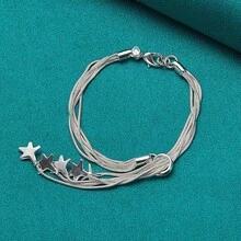 925 Silver Plated Five Stars Snake Chain Bracelet For Women Wedding Party Fashion Gift Jewelry - Silver - View 3