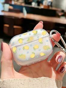 1pc Lemon Painted Transparent Wireless Bluetooth Earphone Case With Accessory Button, Compatible With AirPods 1/2/3/Pro/Pro 2/Pro 3/ 3/ 4/ Pro 3 2025 Soft Shell - Multicolor - View 6