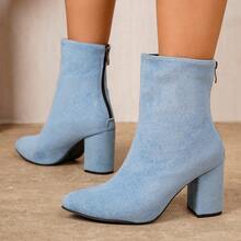 2026 Autumn/Winter Plus Size Round Toe Chunky High Heel Tall Boots - Baby Blue - View 5