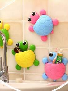 1pc Cute Turtle Shaped Wall Mounted Storage Rack, No Drilling Wall Hanging Storage, Bathroom Decor With Strong Suction Cup, Cartoon Cute Toothbrush Holder, Bathroom Storage, Kitchen Storage, Kitchen Utensil Storage Rack - A - View 5