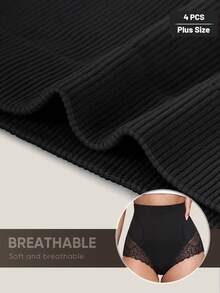 MEIYATING 4pcs Plus Size High Waist Tummy Control Butt Lifting Seamless Lace Pattern Triangle Panties For Women - Multicolor - View 7