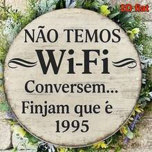 2D Flat Round Portuguese Sign | "No Wi-Fi, Chat" Vintage Decorative Plaque, Retro Design, Perfect For Living Room, Bedroom, Study, Bar, Cafe Or Restaurant, Outdoor Wall Decor: (Random Hole Position) - A - View 6