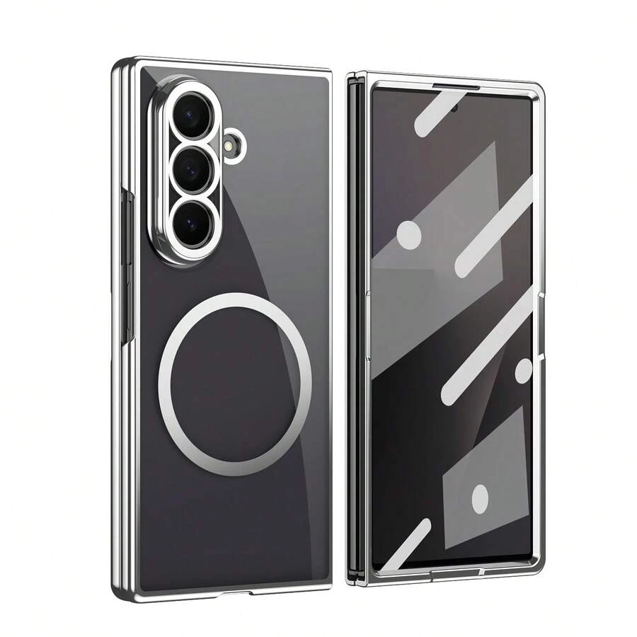 VIETAO 電鍍透明磁吸無線充電手機殼,適用於 Galaxy Z Fold 8 Ultra 7 6 5 4,時尚薄型手機保護殼,兼容 Duo,附強化玻璃螢幕保護貼 - 銀色 - 查看 1