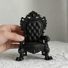 Luxury Throne Model - Gothic Style - Dark Brown/Black With Gold Accents - Sturdy Base - Suitable For Desktop, Game Room, Office, And Home Theater Decoration - Medieval Style King/Queen Chair - Collectible Figure Display - A Highlight For Home Decor - Black - View 5