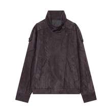 Women's Autumn/Winter Suede Utility Jacket, Metal Button Large Pocket Practical Outerwear Fall - Dark Grey - View 3