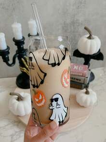 Funny Ghost Transparent Glass Straw Cup, Can-Shaped Iced Cola Straw Cup, Coffee Straw Cup, Milk Tea Beverage Straw Cup - Best Choice For Halloween Gift! - Multicolor - View 8