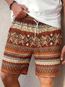 Men's Casual Sports Autumn Geometric Print Drawstring Waist Bermuda Shorts - Multicolor - View 3