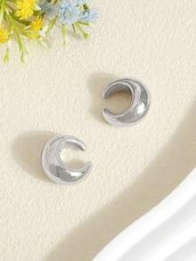 1 Pair Minimalist C-Shaped Geometric Water Drop Open Ear Cuffs, High-End Cold Style - Silver - View 2
