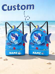 1pc Personalized Back To School Large Capacity Shark Drawstring Bag Travel Backpack With Versatile Cute Shark Print, Independent Shoe Compartment, Zipper Closure Nylon Material, Suitable For Outdoor Sports, Fitness, Swimming, Daily Commute. Birthday Gift. - Multicolor - View 1