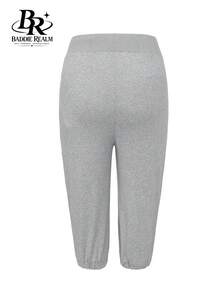 BR Women's Grey Knit Fabric Drawstring Ribbed Detail Slim Fit Casual Pants - Grey - View 9