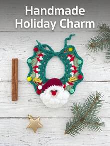 Set di 3 pezzi di costumi natalizi per animali domestici, 2 stili con collare a fiocco con campanello, bavaglino di Babbo Natale lavorato a maglia a mano, accessori fotografici per gatti e cani di piccola taglia - Multicolore - Visualizzare 8