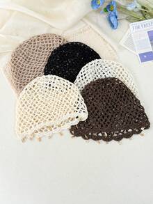 1pc Women's Bohemian Hollow Handmade Hat Band With Starfish & Shell Pendant, Vintage Crochet Knit Hat, Vacation Decorative Accessory For Photos, Suitable For Daily & Vacation Wear - Small Sequin Pendant - View 7