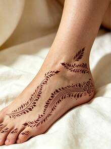 4件組可重複使用海娜紋身模板，臨時 Mehndi 身體彩繪模板，適用日常、節慶、婚禮身體彩繪藝術工具 - 黑色 - 查看 4