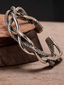 1 pieza Brazalete de bangle abierto tejido a mano, accesorio diario para hombres para un aspecto elegante - Plateado - Ver 3