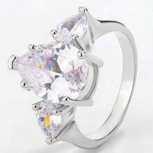 極簡橢圓水滴梨形 Paraiba 幾何戒指，藍色女款珠寶禮物，情人節適用 - 白色 - 查看 11