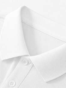 Men's Pure Black Short Sleeve Polo Shirt, Classic Collar 3-Button Placket Casual Top, Suitable For Daily Commute And Business Wear, Men's T-Shirt, Men's Polo Shirt - White - View 4