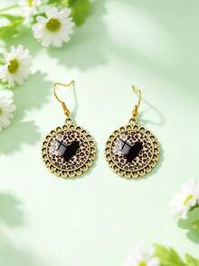 1 Pair Sexy Leopard Print Heart Pattern With Round Hollow Lace Earrings Suitable For Women's Daily Wear - Gold - View 6