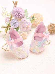 Infant Learning To Walk Shoes, Chiffon Rose Decor Infant Dress Shoes, Skin-Friendly Casual Shoes For 0-1 Year Old Girls - Multicolor - View 1