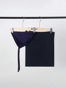 2件組女款頭巾與綁帶帽套組，內層帽搭配希賈布組合，中東節慶風，適用於長袍 - 藏蓝色 - 查看 9