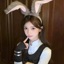 New Rabbit Ear Headband Plush Hair Accessory Cute Costume Performance Hair Clip Headpiece Rabbit Ear Headband For Women, Halloween Costume Prop, Holiday Gift - Multicolor - View 1
