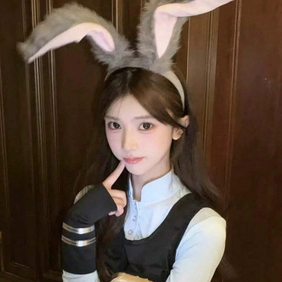 New Rabbit Ear Headband Plush Hair Accessory Cute Costume Performance Hair Clip Headpiece Rabbit Ear Headband For Women, Halloween Costume Prop, Holiday Gift - Multicolor - View 1