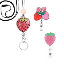 1pc Shiny Strawberry ID Badge Clip Retractable Badge Reel, Nurse Badge Holder With Rotating Clip, Work Badge Buddy Retractable Buckle, Teacher Office ID Card Lanyard With Silicone Beads, Anti-Drop Key & Badge Holder, Suitable For Healthcare Workers, Office Workers, Women's Office & Shopping - Casual Style - View 1