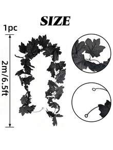 1/3件裝黑色楓葉花環萬聖節人造秋葉藤蔓 6.5英尺，秋季花卉花環感恩節居家婚禮派對裝飾 - 黑色 - 查看 8