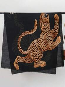 1pc Vintage Leopard Animal Print Chiffon Scarf, Minimalist Elegant Commute & Travel Dual-Use Shawl Neck Scarf - Multicolor - View 4