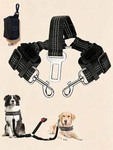 Black Dual-Head Dog Leash Pet Safety Belt With Matching Color Waste Bag, Adjustable, Elastic Protection, Shock-Absorbing, Pet Car Leash. Dog Car Seat Cover, Dog Car Seat Cover, Pet Car Seat Cover - Multicolor - View 2