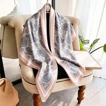 1 pieza Pañuelo cuadrado con estampado paisley para mujer, tacto suave y delicado similar a la seda, chal versátil para uso diario & viajes de vacaciones, 43 pulgadas - Verde - Ver 4