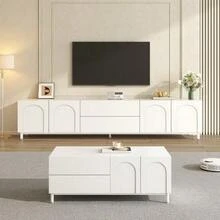 Living Room Set With TV Cabinet + Coffee Table, Furniture Set With Arched Doors, Body Made Of Particle Board + MDF, Furniture With Steel Tube Legs, Storage Combination For Living Room - White - View 12