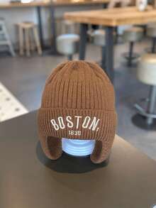 Baby Knitted Ear Protection Hat, Fashionable Letter Print Toddler Hat, Suitable For Autumn And Winter - Multicolor - View 7