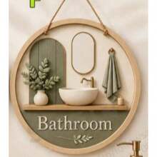 2D Flat, Single Piece Bathroom Sign - With "Bathroom" Text And Wooden Bathtub Icon - Wall-Mounted Decorative Plaque, Suitable For Home, Bathroom, Spa, Hotel - Rustic Style Toilet Door Hanging Decoration, 2D Flat Design - Multicolor - View 6