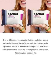 1个Leksal Xanax（阿普唑仑）药品收纳袋 - 0.25毫克阿普唑仑片剂收纳袋，带拉链，可作化妆包、印花图案收纳袋、小物件收纳袋、化妆品收纳袋、洗漱包、化妆刷收纳袋、手拿包，轻便可折叠收纳袋 - 彩色 - 查看 7