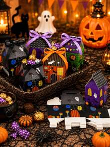 24/12/2pcs Halloween Candy Treat Boxes, Pumpkin Bat Ghost Party Packaging With Ribbon, Castle House Mini Halloween Party Favor Box, 4 Assorted House Designs, For Holiday Party Treat Cookie Goodie Snack Gift Packaging - Multicolor - View 10