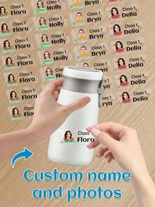 60 piezas Pegatinas transparentes personalizadas con nombre & foto - 25 estilos, Pegatinas transparentes impermeables personalizadas con etiquetas de nombre para jóvenes - Multicolor - Ver 33