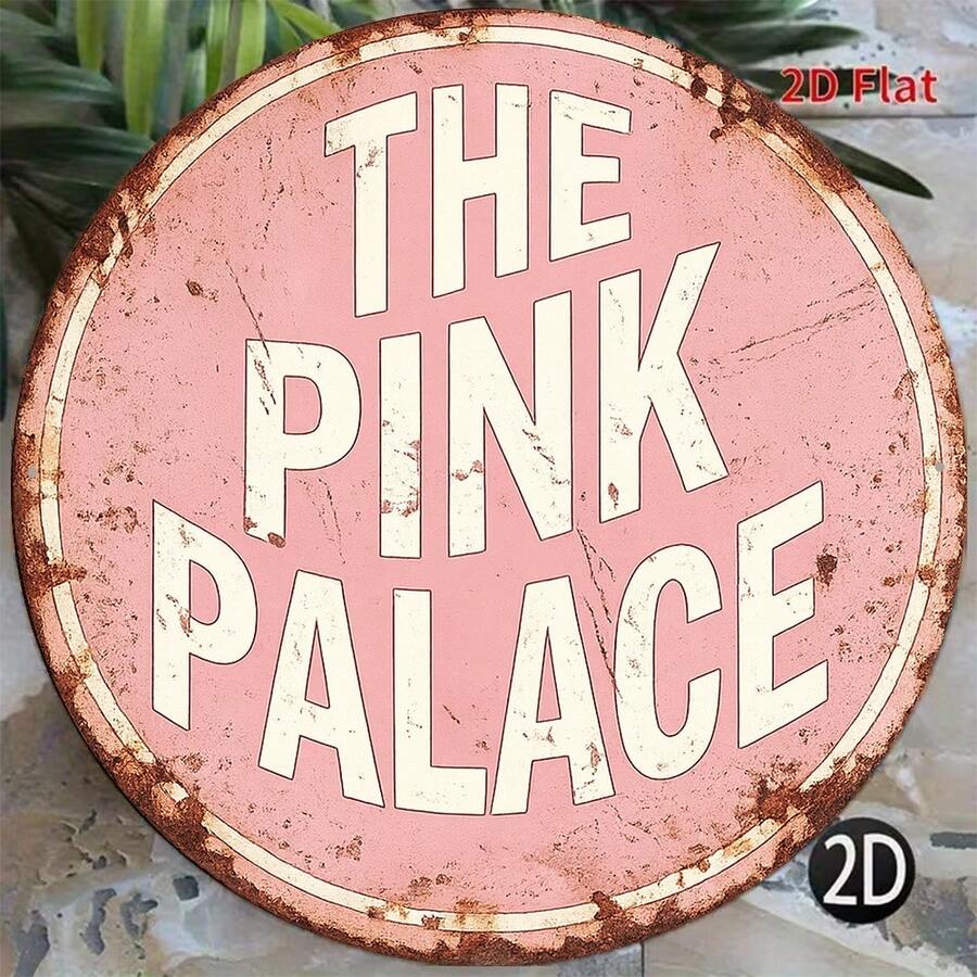 1件 2D平面圓形標誌牌,復古牌匾附「The Pink Pala」設計,適用於酒吧裝飾、咖啡廳裝飾、餐廳裝飾或禮品(孔位隨機) - A - 查看 1