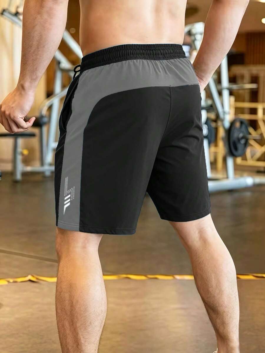 Men's Sports Casual Shorts, Minimalist Everyday Shorts, Contrast Side Trim And Decorative Drawstring Tips, Loose Silhouette Black - Black - View 1