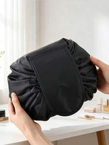 Tas Kosmetik Serut Longgar, Tas Kosmetik Perjalanan Portabel Kapasitas Besar, Tas Penyimpanan Tahan Air Buka/Tutup Cepat, Organizer Perlengkapan Mandi Wanita - Hitam - View 4